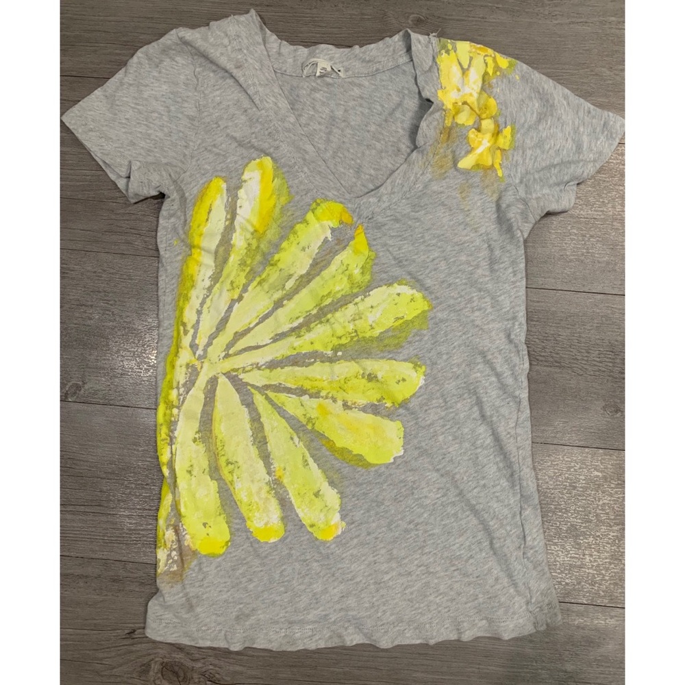 J Crew Gray Paint Splatter Graphic V-Neck Tee